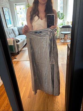 Eva Franco Blue and White and Gold Striped  palazzo wrap pants